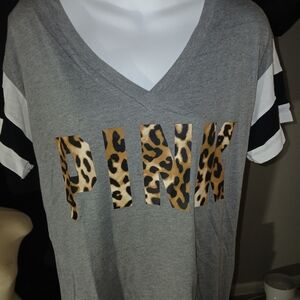 PINK Victoria's Secret Gray Color Block Leopard Print Tee Oversized